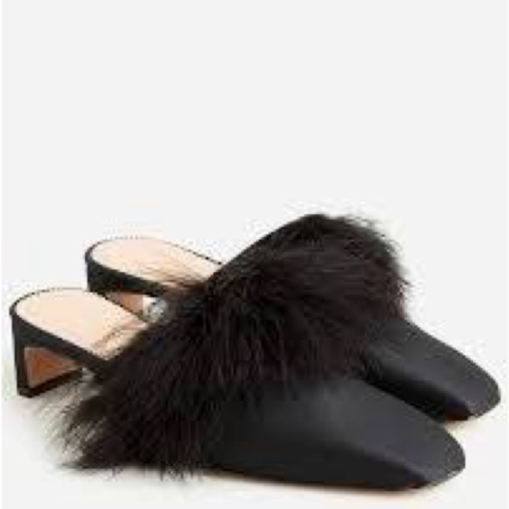 J. Crew Black Fur-Embellished Mules